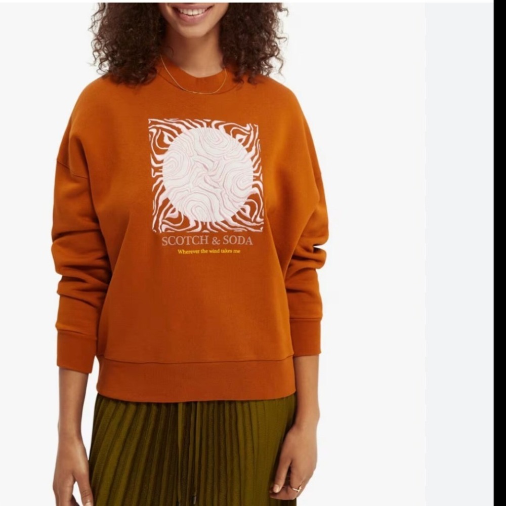 Scotch & Soda Women Oversized Placement Graphic Sweatshirt Burnt Orange Pullover